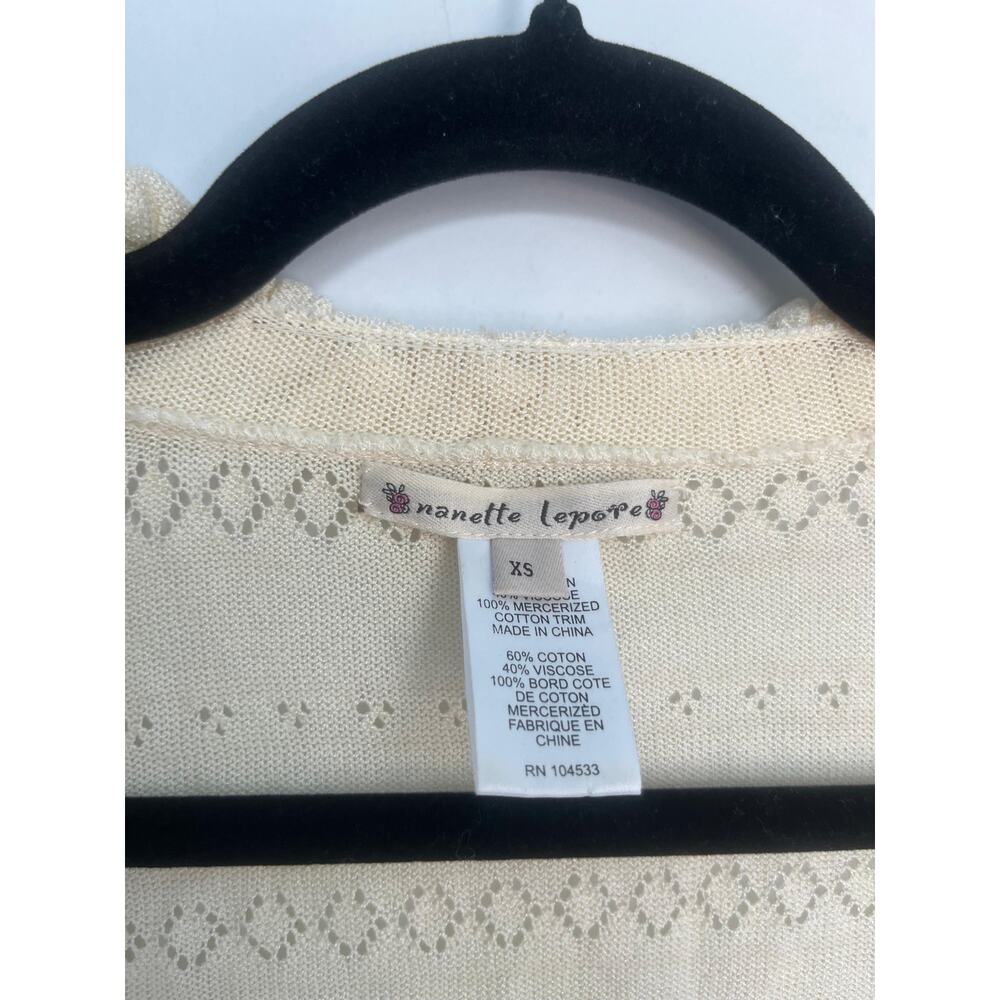 Nanette Lepore Ruffle Knit Shrug Cardigan Women XS Cream Eyelet Cropped Boho - Picture 3 of 8